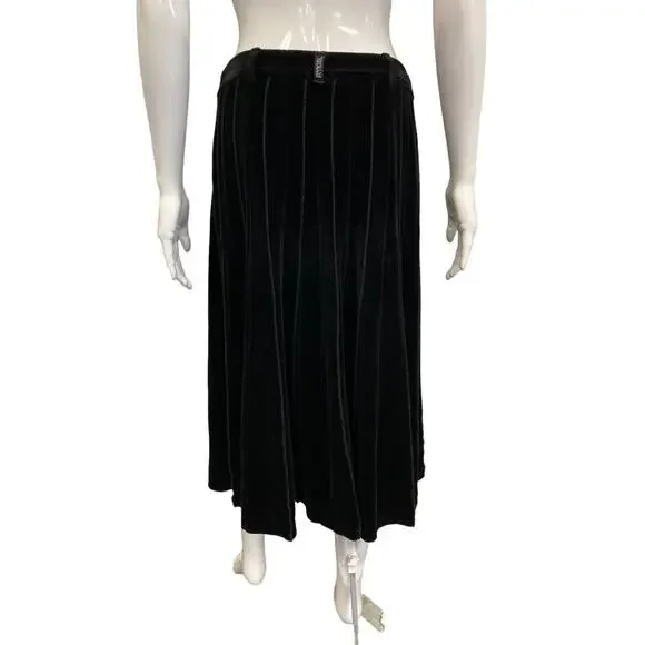 SONIA RYKIEL Black Velour Pleated A-Line Midi Skirt Size M - Picture 2 of 5